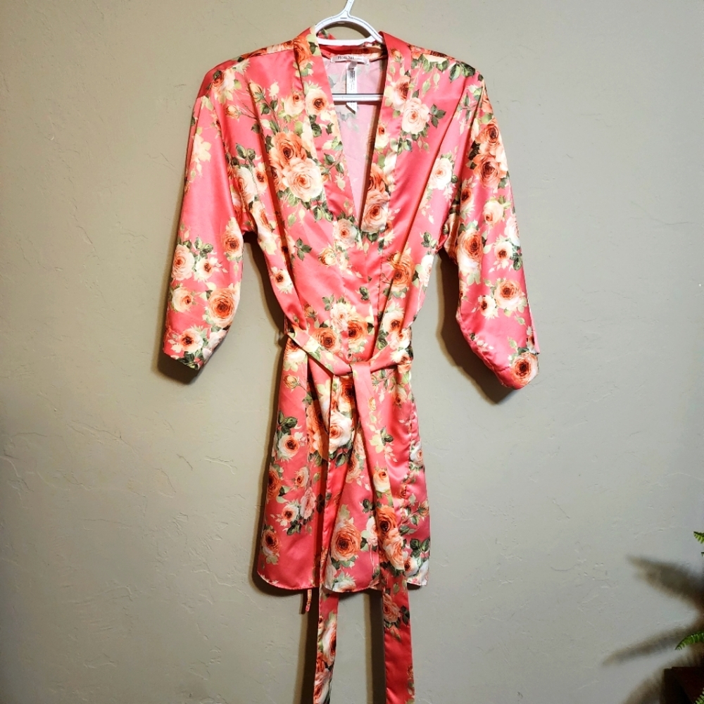 Satin floral robe